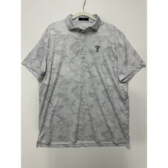 G/Fore Polo Shirt Mens XL Gray Skull Camo Print Icon Tech Performance Golf - Picture 1 of 14